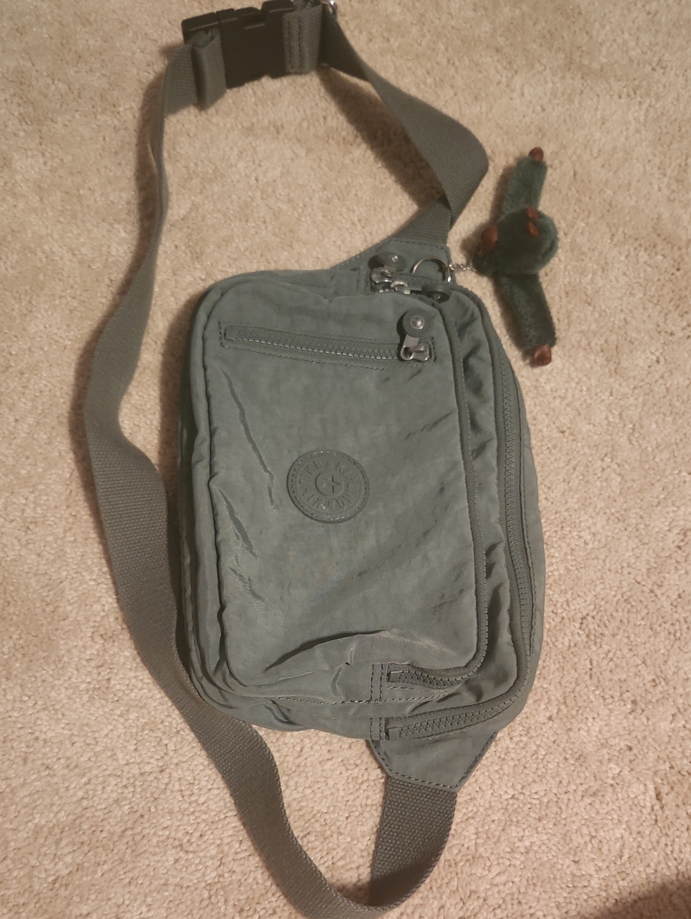 Kipling Sage Green Crossbody Sling with Monkey Charm